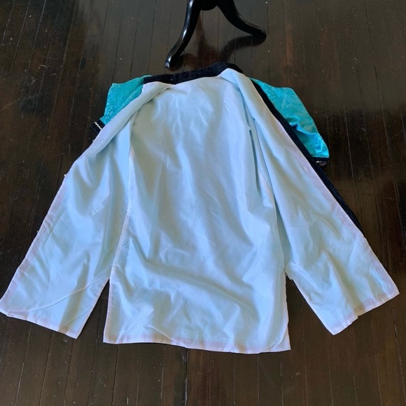 1960's Turquoise Bell Sleeve Kimono Robe Vintage Oriental Mid Century Mod Kimono - Picture 6 of 9